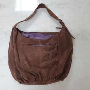 Urban Outfitters Brown Suede Hobo Bag With Zipper